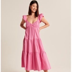 Abercrombie & Fitch Ruched Flutter Sleeve Maxi Dress